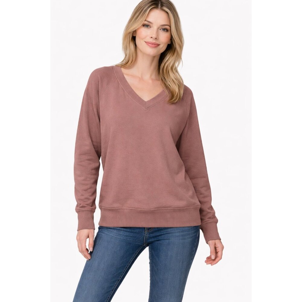 NWT Buffalo David Bitton Women Super Soft V-Neck Pullover Sweatshirt, T Rouse - Picture 1 of 11